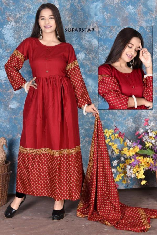 SS Superstar Fancy Rayon Kurti With Dupatta